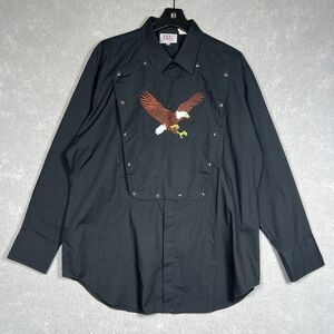 Ely Diamond RANCH Western Pearl Snap Bib Shirt Eagle Black Long Sleeve XL